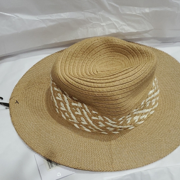 Joe's jean tan cream color block braided detail straw panama style hat new - Picture 3 of 11
